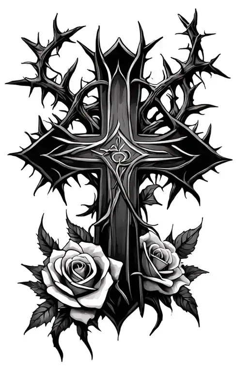 Cross Crown Of Thorns And Roses Intertwined