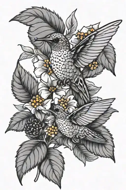 Blackberry Plant And Humming Bird