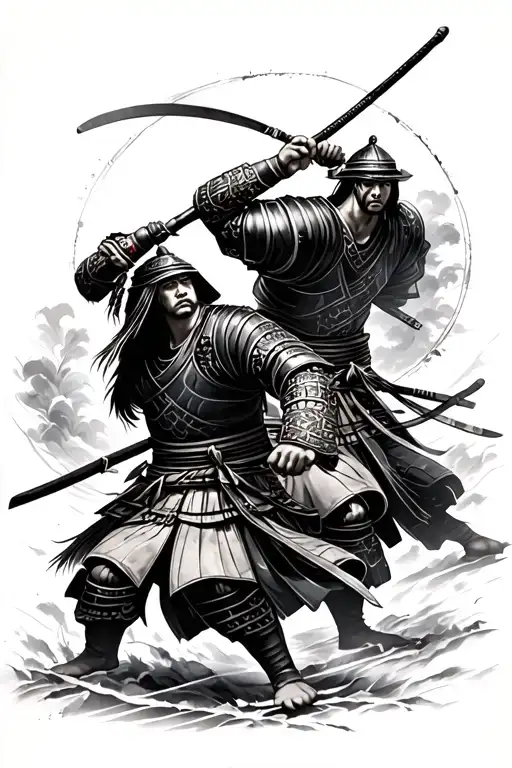 Japanese Tattoo Of Two Samurai On Battle Scene