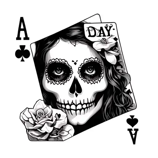 Day Of The Dead Makeup Holding Ace Of Hearts Card