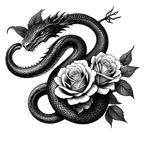 Roses And Basilisk Snake Intertwined