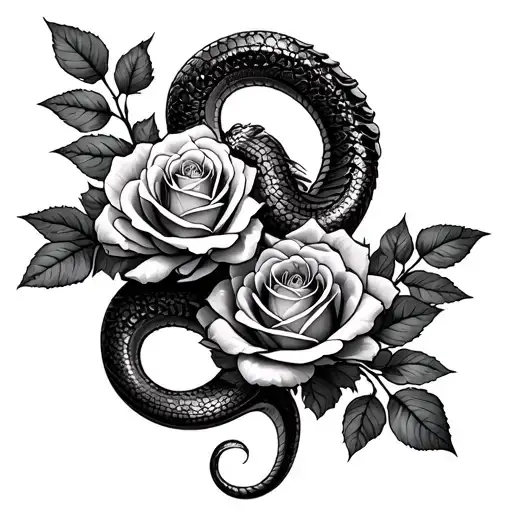 Roses And Basilisk Snake Intertwined
