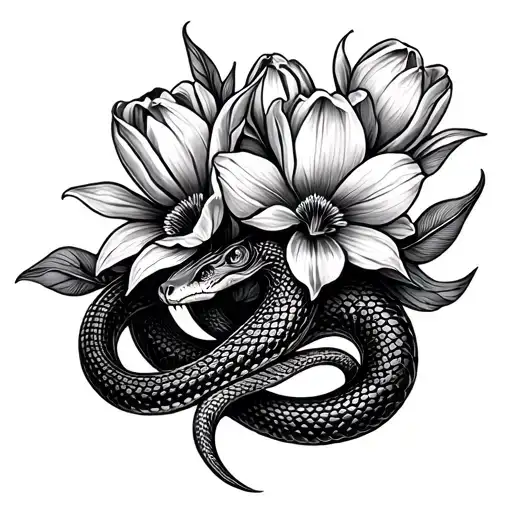 Snake With A Lot Of Flowers Tulip