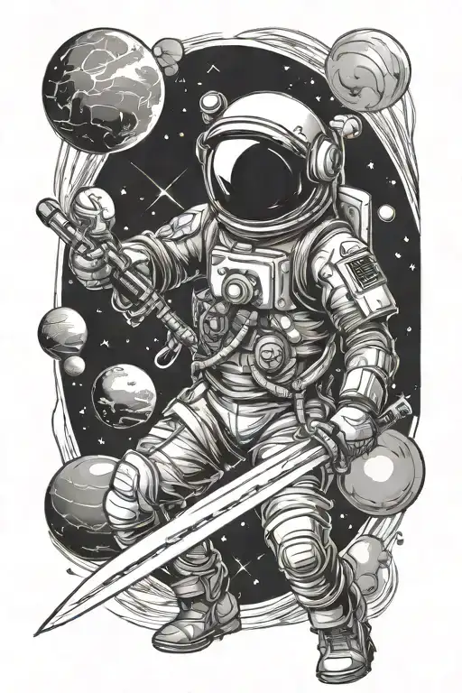Astronaut Holding Katana Slicing Planets