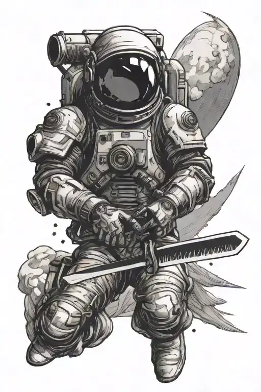Floating Astronaut Holding Katana Slicing