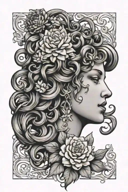 Medusa Profile With Dahlias