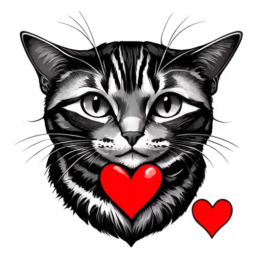 Cat And Heart Line Drawing