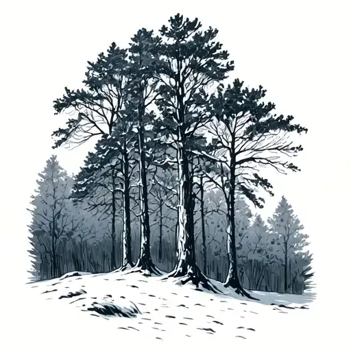 Simple Fine Line Drawing Of A Forrest In Winter Setting