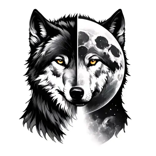 Lone Wolf And Moon Merging Together