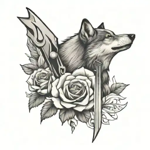 A Forearm Tattoo Of A Wolf White Roses And A Cross