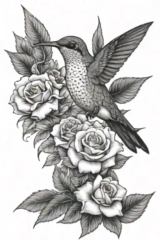 Gardena And Roses Hummingbird Perched