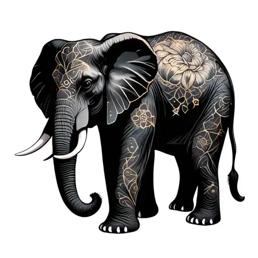 Floral Geometric Elephant With Constellation