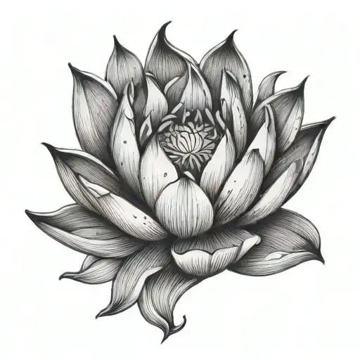 Lotus Flower With Flames Coming Out From The Top Black And White