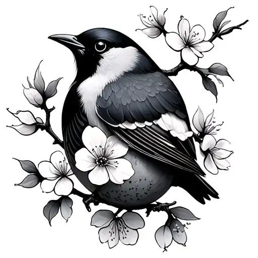 Egg Bird With Cherry Blossom