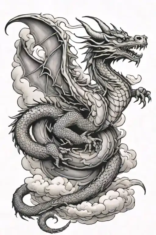 Dragon Tattoo With Clouds