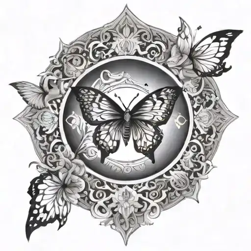 Crescent Moon With Butterfly Wings As The Centerpiece Of A Mandala Design