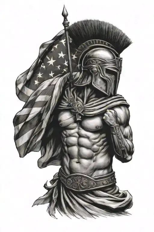 Greek Spartan With Cross And American Flag Intertwined
