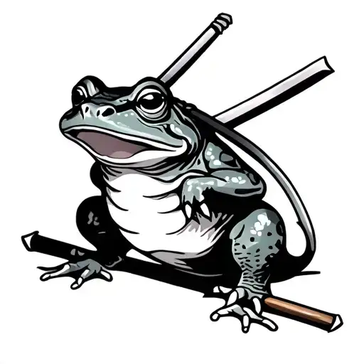 Japanese Frog With Sword And Chopsticks