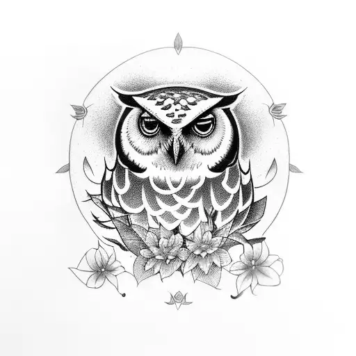 A Half Sleeve With An Owl And Lily Flower In A Thunderstorm