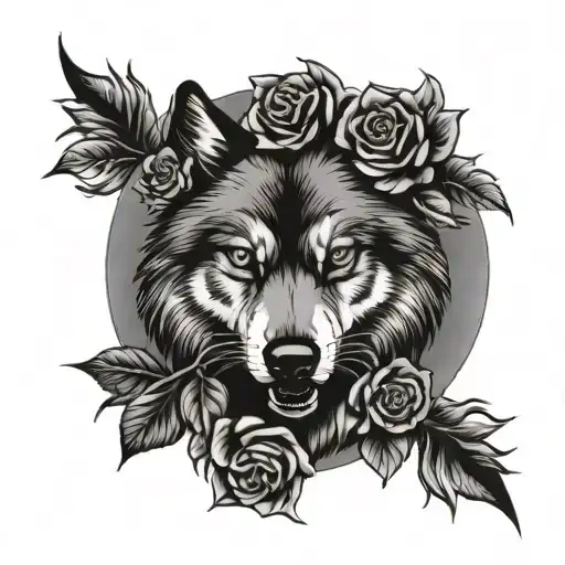 Angry Wolf With Roses
