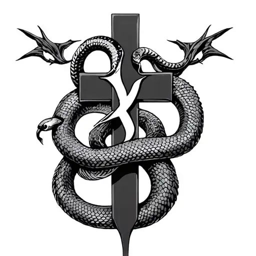 Holy Cross Surrounded Snake Wrapped