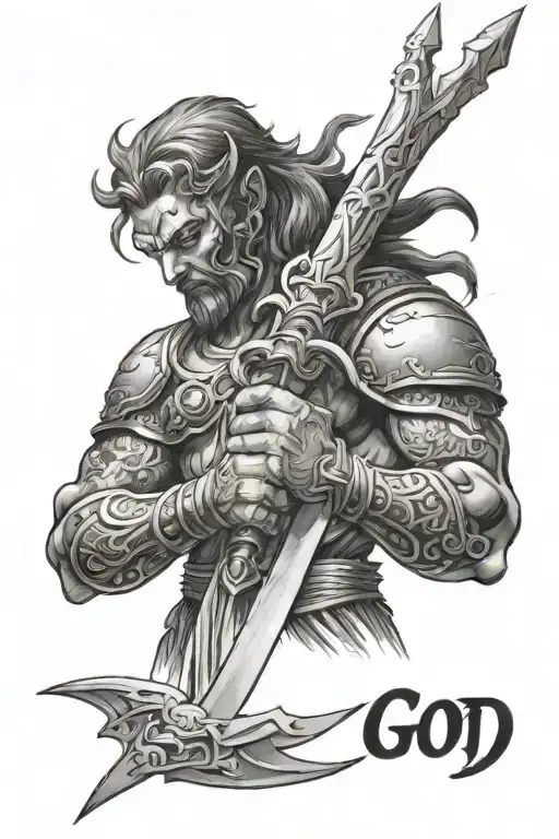 A God Is Holding Sword In Both Hand