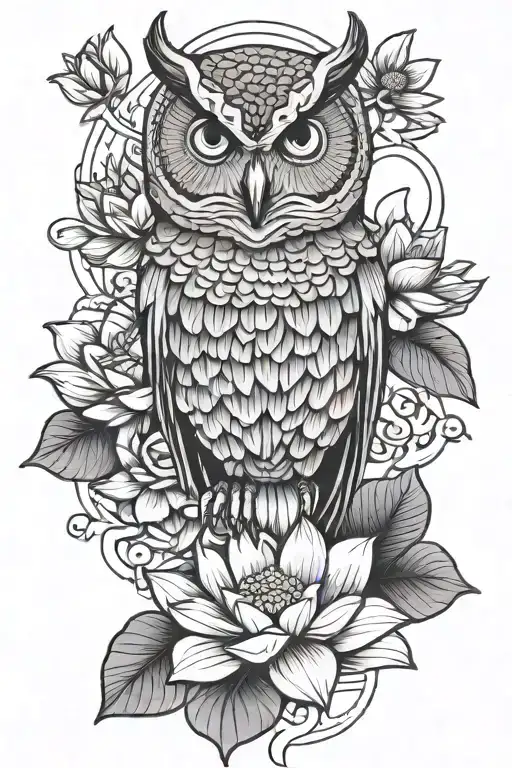 Owl And Lotus Flower Blooming