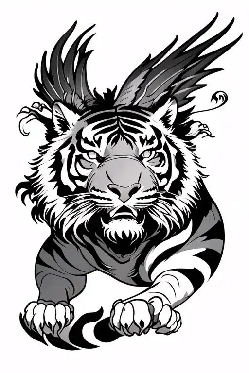 Tiger With Japenese Dragon Flying