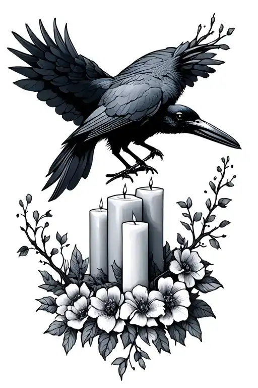 Candles Crow Floral Branches Stretching Towards