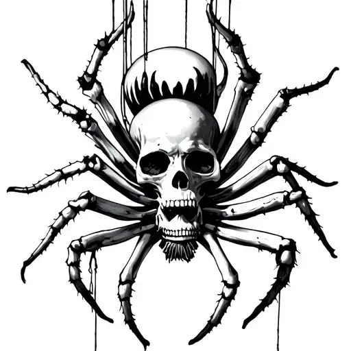 Bones And Spiders Hanging From Skull
