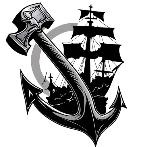Thor Hammer And A Ship Anchor On A Battle Field