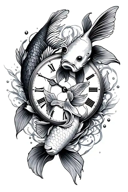 Koi Fish And Clock