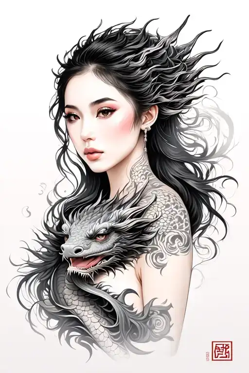 Vietnamese Lady With Dragon Wrapped