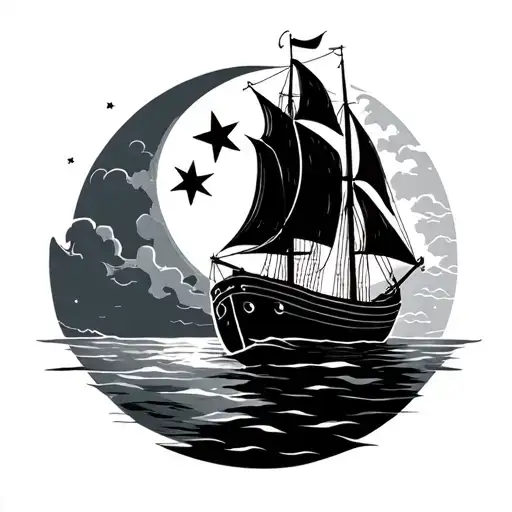 L Sailboat With One Moon One Star