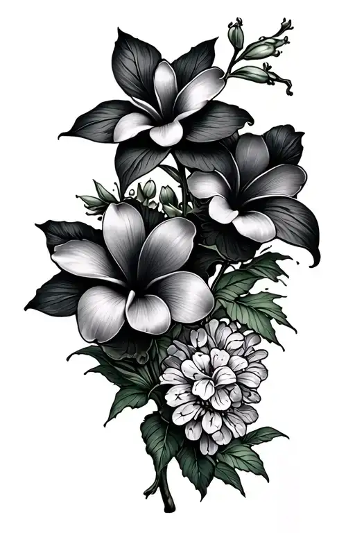 Plumeria Flowers With Washington Lilacs And California Poppys