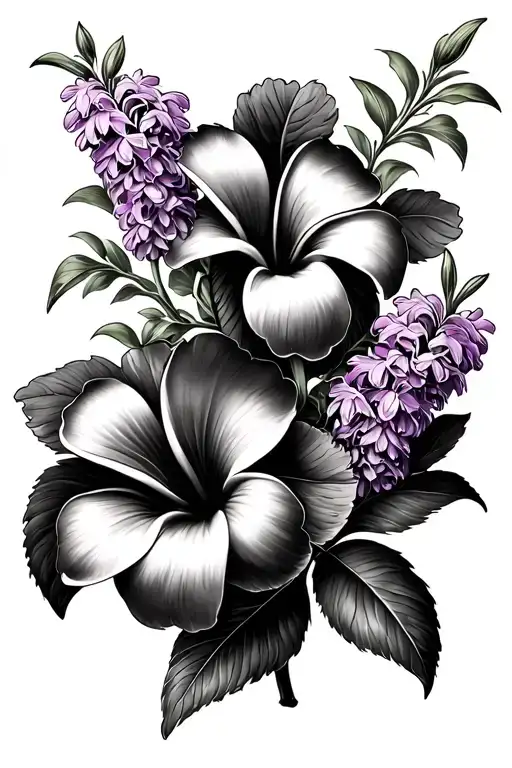 Plumeria Flowers With Washington Lilacs And With California Poppys