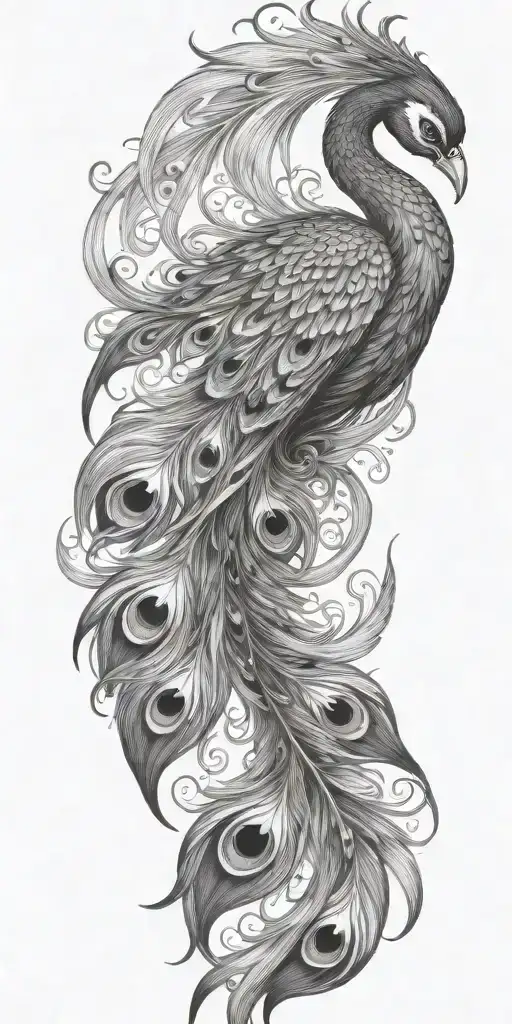 Phoenix Bird Flying Peacock Feather Tail