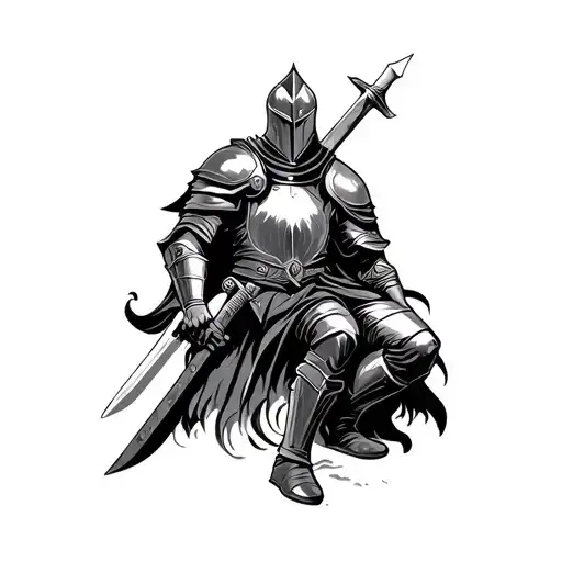 An Image Of A Knight With An Earth Knee Holding His Sword In A Dark Style
