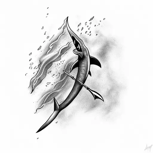 Mermaid Stabbing Shark With Harpoon