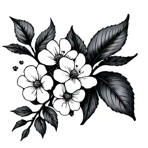 Hawthorne Tree Branch With Flowers Blooming