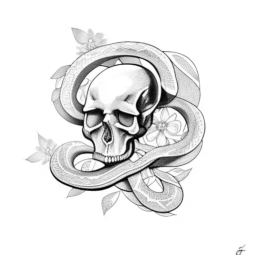 Snake With Flowers And Skull