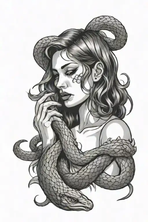 Woman Crying With Snake Behind