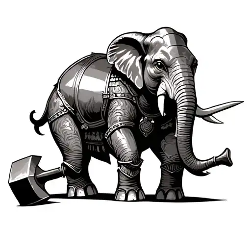 Elephant Wearing Mail Armor Holding A Warhammer In Its Trunk
