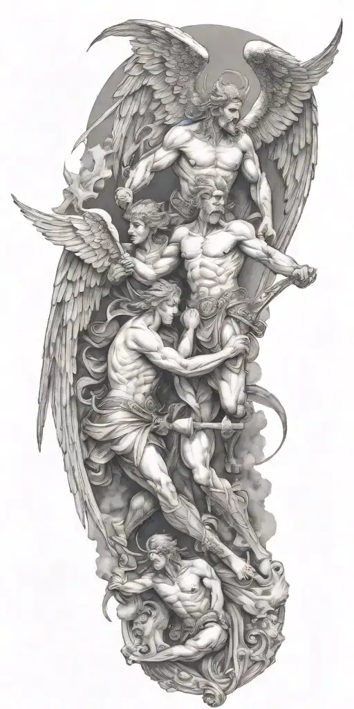 Angels Fighting Demons With Scenery