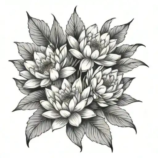 A Bouquet Of Water Lily And Marigold Flower Intertwined