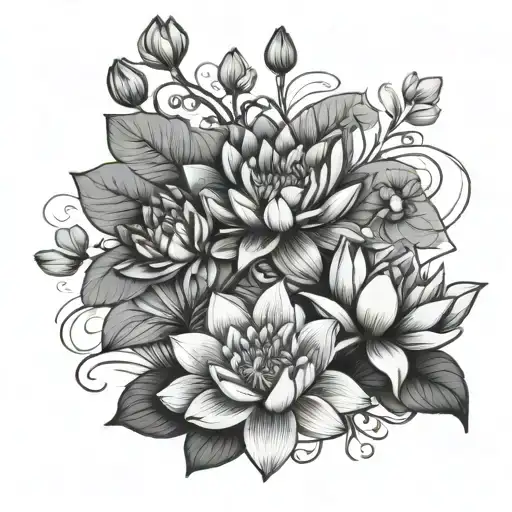 A Bouquet Of Water Lily And Cosmos Flower Intertwined