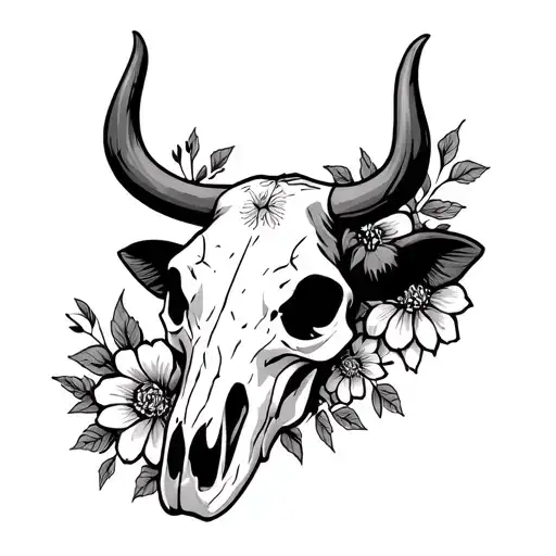 Western Cow Skull With Flowers