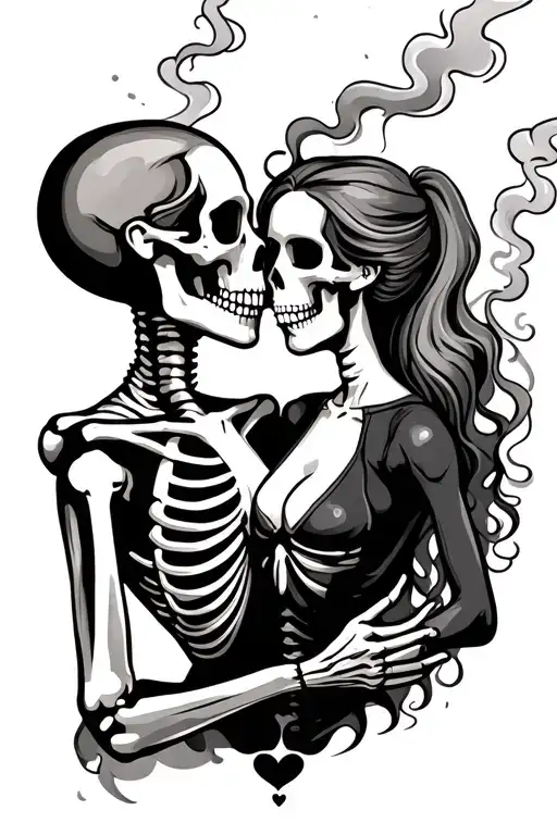 Skeleton Man And Woman Lovers Smoke Love