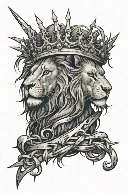 Lion Wearing Crown Of Thorns And A Cross
