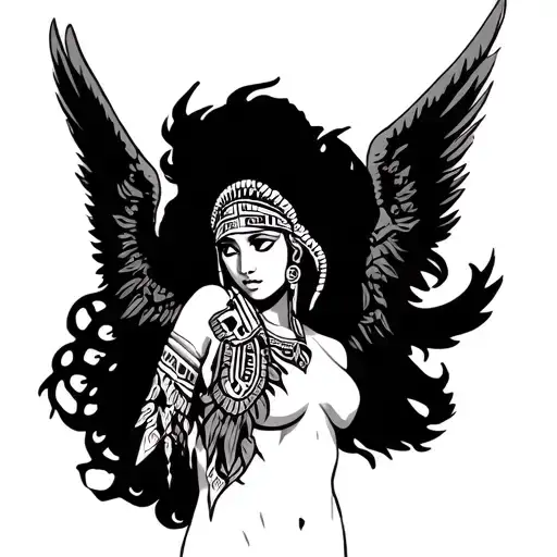 Angel With Aztec Features With Its Back Facing Forward